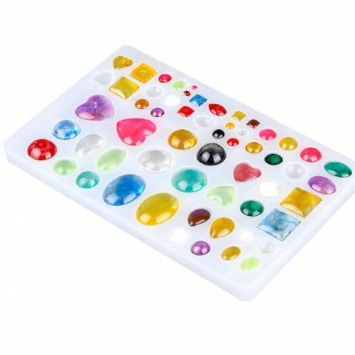 HERCHR Cabochon Gem Bijoux Moule en Silicone, Ovale Larme Demi-Cercle Coeur Formes Résine Époxy Coulée Moule pour L'artisanat, Pendentif Boucles d'oreilles Faire