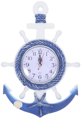 SEWACC Digital Wall Clock Wall Clock Anchor Mediterranean Style Boat Wheel Coastal Beach Theme Nautical Ship Wheel Rudder Steering Decor Hanging Digital