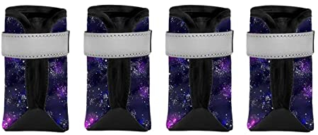 Suhoaziia Stellar Galaxy Haustierschuhe Reflektierende PU-Riemen Hundeschuhe Schnee Regen Anti-Rutsch Haustiere Stiefel Schuhe für Kleine Mittlere Große Hunde Wandern Joggen