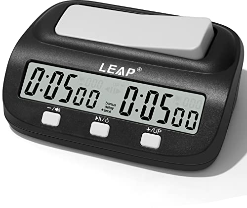 LEAP Schachuhr Verbessert Digitalel Schach Timer mit Bonus & Delay Countdown Funktion für Schach und 2 Spieler Brettspiele Schwarz