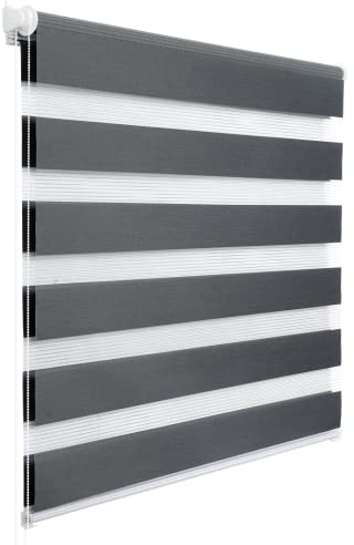 WOLTU Doppelrollo Klemmfix ohne Bohren Dunkelgrau B100 x H130 cm, Duo Rollo lichtdurchlässig Fensterrollo für innen verdunkelnd, Zebrarollo mit Kettenzug - Seitenzugrollo für Fenster und Tür