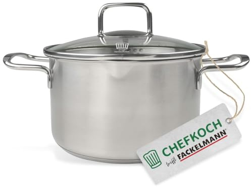 FACKELMANN Chef Pentola Ø 20 cm München in acciaio inox – Pentola di alta qualità con funzione di versamento – Adatto per tutti i piani cottura (anche a induzione) – Pentola per carne 3,0 litri