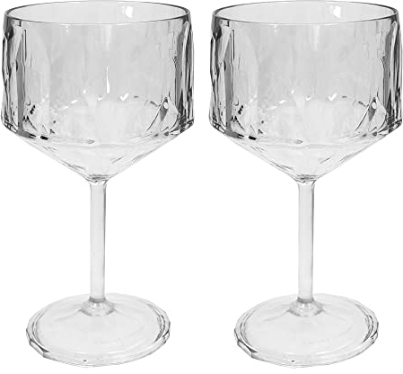 Koziol Superglas Club No. 15, set de 2 copas, 400 ml, copa de cóctel y gin con tallo, plástico transparente efecto diamante, elegante, irrompible, reutilizable, fiestas, jardín, 2 unidades