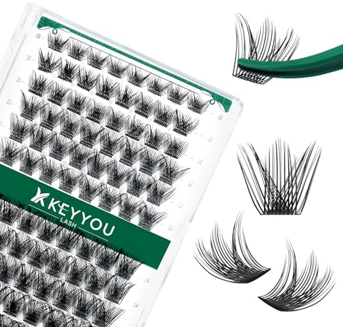 KEYYOU Wimpern Cluster 96pcs Wimpern Extensions D Curl 8-16Mix Cluster Lashes Volume Natürlich Sanft Wimpernverlängerung(Y03-D-Mix)