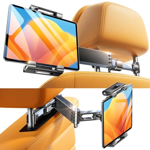 LISEN Support de tablette pour iPad, appuie-tête de voiture, stable, extensible, rotatif à 360°, organiseur de voyage pour iPad Air Pro/Kindle/Switch 4,7-11,9, noir foncé