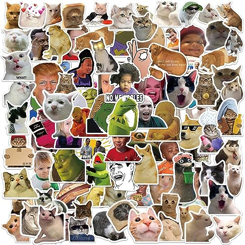 100 Stück Meme Sticker Set, Lustige Katzen Aufkleber, Wasserdichte Vinyl Sticker für DIY Laptop Gepäck Kühlschrank Auto Motorrad Fahrrad Phone Dekor Graffiti