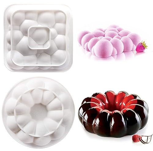 JS MOLD 2 moldes de silicona para tartas de mousse, moldes 3D para postres / 20,32 cm para hacer mousse, postres, helados, tartas de queso, herramientas de repostería
