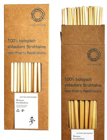 100 Stück Weizenstrohhalme – biologisch abbaubar & plastikfrei | natürliche Alternative zu Plastik-, Papier- & Glasstrohhalmen | geeignet für heiße & kalte Getränke | BPA- & glutenfrei | 20 cm