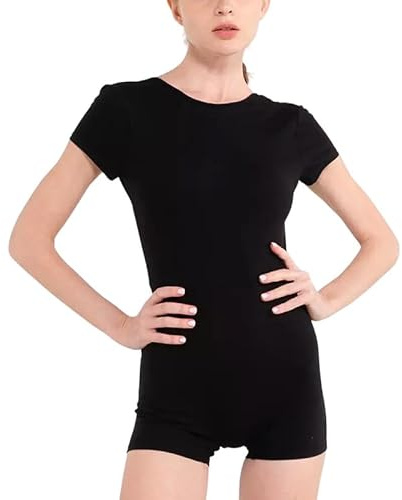 P&R DANCEWEAR LTD Short Sleeve Kids Girls Leotard for Dance, Gymnastics, and Ballet – Comfortable and Durable Bodysuit for Children (Black, 11-12 Years)