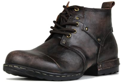 COWSDELLA män gripy svart järn bit tå-tippad design Chukka stövlar snörning motorcykel casual läder klänning känga för män mode 6015-3-A-R, Retro mörkbrun, 39 EU