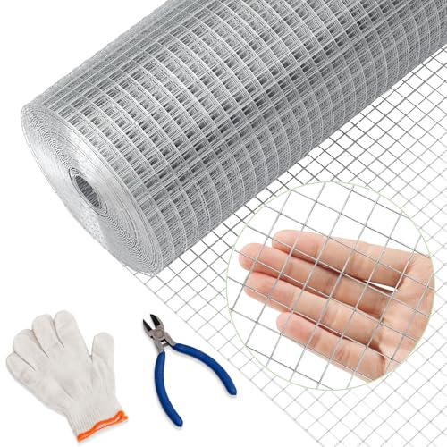 Kicari 1/2inch 36Inch（H）x100Ft（L）19 Gauge Hardware Cloth Chicken Wire Fencing Hot-Dipped Galvanized Welded Chicken Wire Mesh Roll Metal Fence for Poultry Cage Home Improvement Projects