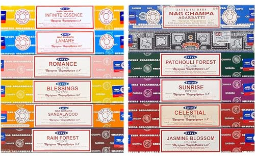 Assortimento di incensi Satya - Pack Orientale - 12 confezioni da 15 g - Totale 180 g - Ideale per aromaterapia, meditazione, yoga