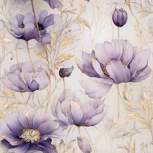 REDAMANCY Boho Purple Golden Flower Camellia Luxury Modern Peel and Stick Wallpaper Vintage Easy Peel Off for Nightstand Drawer Renter-Friendly 17.7x236}