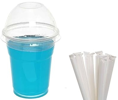 Nicoletti KIT BUBBLE TEA SMOOTHIE FRAPPE YOGURT MILKSHAKE 150 PEZZI : 50 Bicchieri in Plastica PET + 50 Coperchi a cupola con foro + 50 Cannucce in carta (500 ml)