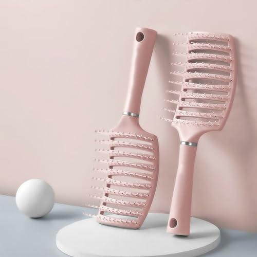 FUTAI Pink Large Curved Airbag Hair Comb Volume Backcombing Tool for Long Curly Hair Anti-Static Detangling Root Lifting Dry Wet Use High Crown Styling