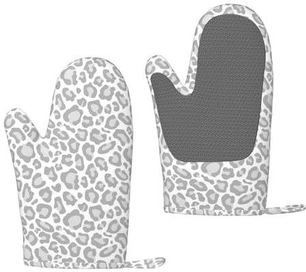 Grau-weißes Leopardenmuster, Silikon-Ofenhandschuhe, rutschfeste Kochhandschuhe, hitzebeständige Backhandschuhe, EIN Paar
