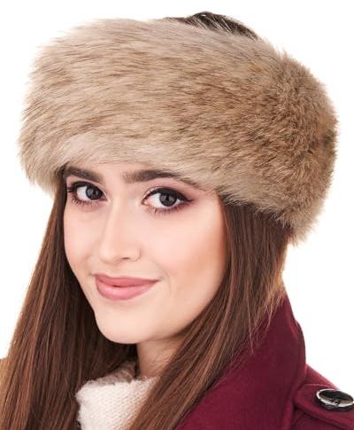 Futrzane Classic Stirnband - Fell Stirnband Damen - Winter Ohrenwärmer aus Pelz - Größe S (Gold Classic)