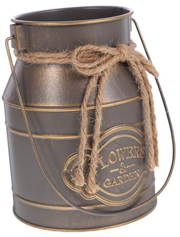 Zerodeko Rustic Flower Bucket Handle Vintage Decorative Iron Pot for Home Office and Garden Decor for Flower Arrangements and Centerpieces