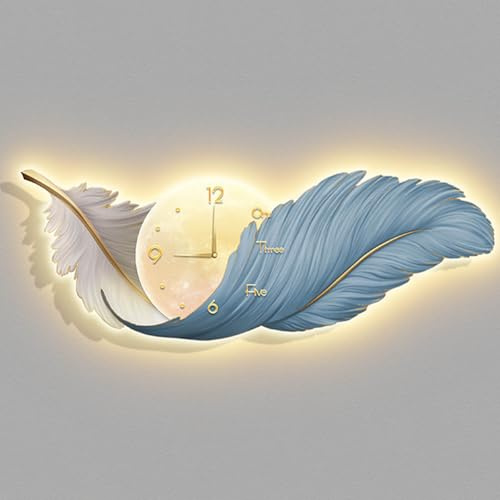 BESTXH C,30 * 80cm, Grandi Orologi da Parete con Piume, Arte Murale con Piume, Luce Notturna con Retroilluminazione Arte Murale con Piume, Orologio da Parete Decorazione da Parete