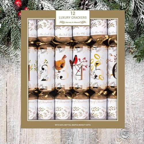 Shop4allsorts 12 large christmas crackers - 12 days of christmas crackers decorations - 14 inch christmas crackers - party crackers - traditional cracker with hat motto and snap.