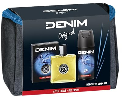 Denim - Regalo Uomo, After Shave Dopobarba 100 ml e Deodorante Spray 150 ml, Fragranza Original, con Beauty Case Uomo
