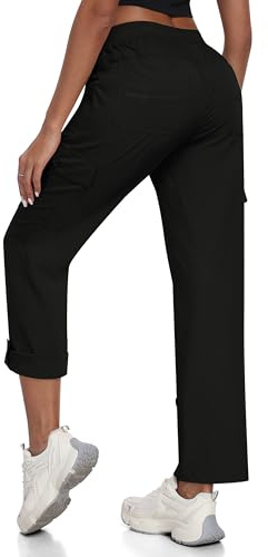 JINSHI Pantalones Mujer Verano Pantalón Cargo Enrollables Convertibles 3/4 Pantalon Capri Secado rápido Pantalon Senderismo Montaña Trekking Negro Talla EU M