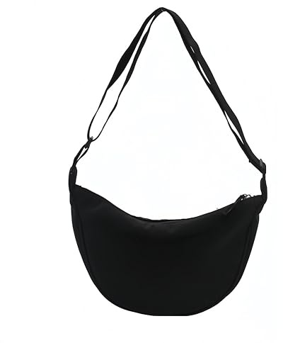 Flycppo Borsa a Mezzaluna da Donna,Tracolla in Nylon,Borsa per Ravioli,Crossbody Bag Casual,Hobo a Spalla con Tracolla Regolabile(Nero)
