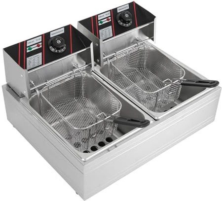 Freidora eléctrica, 5000 vatios, acero inoxidable, doble piso, 12 litros, freidora con cesta extraíble para cocina, restaurantes y restaurantes