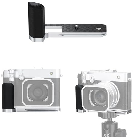 JJC Maniglia in metallo per fotocamera digitale Fuji GFX100RF GFX 100RF manico con lega di alluminio Arca piastra a sgancio rapido antiscivolo supporto a L, manico in silicone migliorato, colore