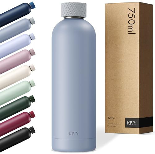 KIVY Edelstahl Trinkflasche 750ml - Auslaufsicher & Kohlensäure geeignet | 24h kalt | 18h Heiß - Thermosflasche - Isolierflasche - Wasserflasche Edelstahl - Thermo Trinkflasche Metall - BPA-Frei