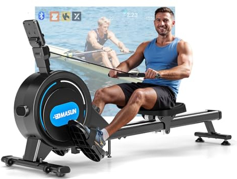 Rowing Machine for Home Gym, DMASUN Magnetic Rowing Machines 350 LB Weight Capacity - Foldable Rower for Home Use with App Supported, Upgrade to Double Slide Rail