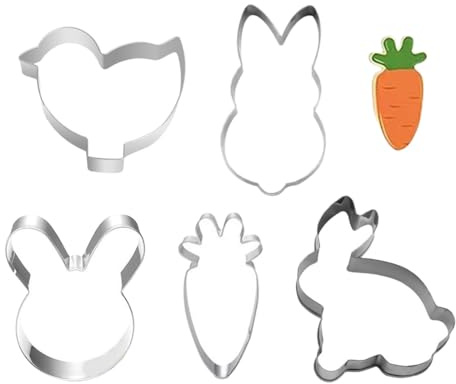 WUYJI Cookie Cutters, easter cookie cutters Set di 5 mini stampi per biscotti pasquali con motivi a coniglietto e carota, tagliabiscotti in acciaio inossidabile, decoratore per fondente