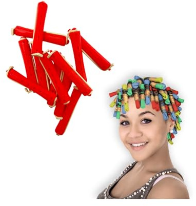 Perm Rods Set – Non-Slip Plastic Cold Wave Perm Rods with Elastic Rubber Bands for Natural, Short & Long Hair | Professional Hairdressing Perming Rollers for Women (12, 1.3x9cm)