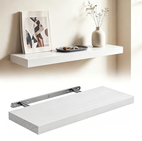 Gohytal svävande vägghylla, vägghylla 40 cm, bokhylla köksregal vägg hyllbräda med hängregal för sovrum, kök, kontor, vardagsrum, badrum etc (Vit-1-set)