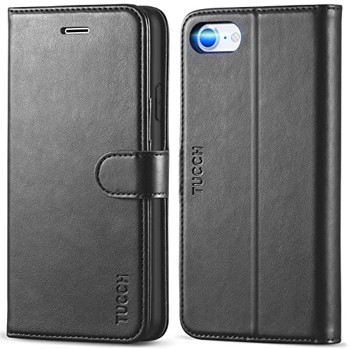 TUCCH Handyhülle für iPhone SE 2022/2020, Hülle für iPhone 8/7, Schwarz | Klapphülle, TPU, Kartenfächer, Magnet, Cover für iPhone SE3/SE2 (4,7 Zoll)