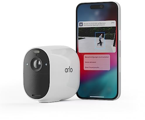Arlo Essential Security Camera Outdoor, 1080p, Wireless CCTV, 1 Cam, No Hub Needed, Colour Night Vision, 2-Way Audio, 6-Month Battery, Free Trial of Arlo Secure Plan, White