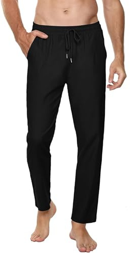 Sykooria Pantalones Hombre Casuales Lino y Algodón Pantalon Chandal Hombre Largo con Ajustable Cordón Pantalones Deportivos Hombres Cintura Elástica con Bolsillos