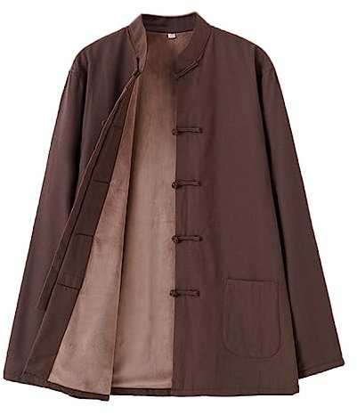 Winter Baumwolle Tang Kostüm Herren Plus Samt Tai Chi Uniform Langarm Chinesische Kleidung Traditionelle Chinesische Tops, Hanfu Jacke Kung Fu Kleidung Kostüm, coffee, Large / X-Large