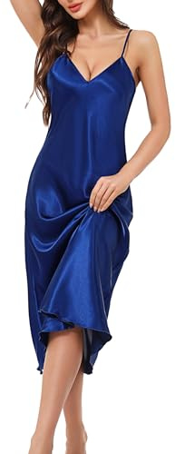Litherday Women Silk Nightdress Lingerie Long Negligees Satin Chemise Nighty Nightwear Nightgown Full Slips Babydoll Sleepwear Strap Dress