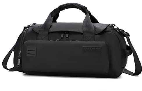 Skechers Expedition Travel Bag Black | Nylon Sports and Travel Bag with Shoe Compartment, Front Pocket, Mesh Inner Compartment and Adjustable Shoulder Strap, Unisex