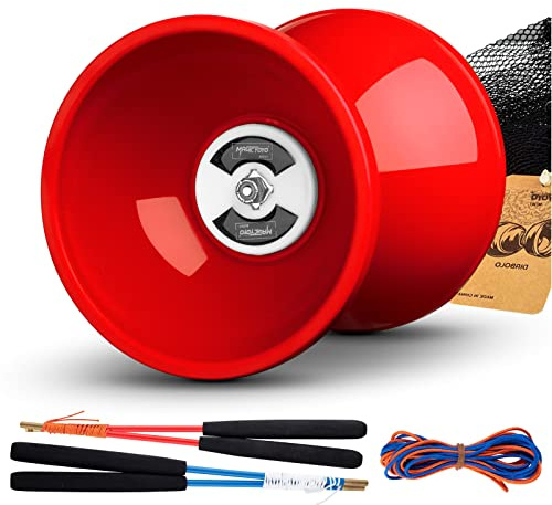 MAGICYOYO Diabolo Pro Triple Bearing, High Performance Red Chinese Yoyo Ball Toy Medium Size 5' with Extra 2 Pair Carbon Sticks + 1 Net Bag + 2 Diabolo Strings, Ideal Gift for Kids & Adults