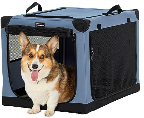 Petsfit Hundbur, vikbar, hundbur för hemmet, justerbart tygöverdrag med spiralrör, hundtransportbur biltyg för stora medelstora små hundar, lätt att förvara