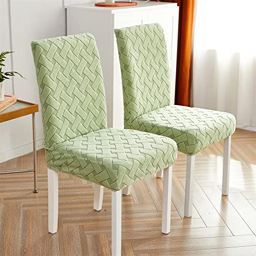 Treer Universal Einfarbig Stuhlhussen Set Stuhlbezug Sitz Stretch Beschützer, Jacquard Plüsch Abnehmbare Stretch Stuhlhussen Für Stuhl Esszimmer Party Bankett Stuhldekoration (Grün,6 Stück)
