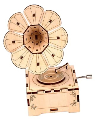 Vaguelly 1 Jeu Boîte à Musique Bricolage Jouet Casse-tête en Bois 3D Puzzles Artisanat Gramophone Casse-tête Musical Kit D'artisanat en Bois De Puzzle Énigmes 3D Enfant Acier Noël Cadeau