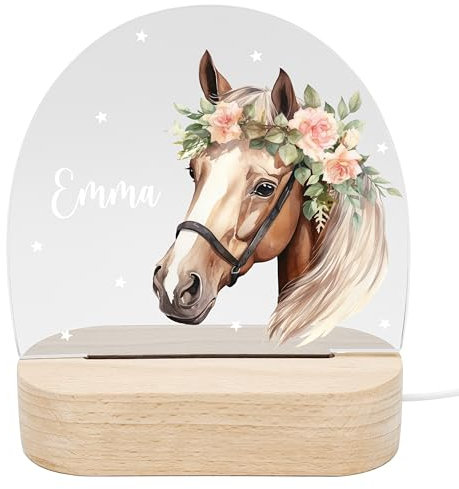 Nachtlicht Pferd personalisiert für Kinder Geschenk zur Geburt | Personalisiert, Acrylglas mit Echtholzfuß, Nachtlampe für Kinder & Babys, Babyzimmer & Kinderzimmer Deko