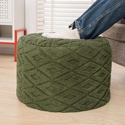 AbunHeri Fluffy Round Ottoman Pouf with All-in-One Foam Filling 20 x 14 Furry Ottoman Foot Rest Foot Stool for Living Room or Bedroom (Green)