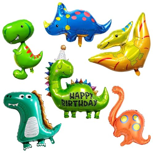 DAVBNM 6 Pieces Dinosaur Foil Balloons, Dinosaur Balloons, DDinosaur Birthday Decorations, Aluminum Mylar Helium Balloon For Jurassic Theme Birthday Party Supplies