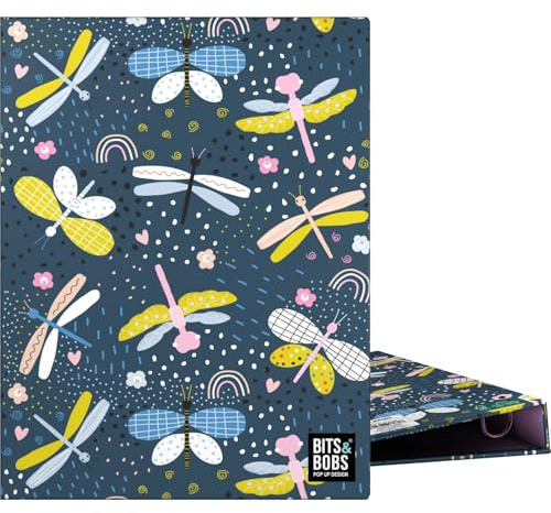 Grafoplas - Carpeta de Anillas A5, Diseño Dragon Fly Bits&Bobs, 4 Anillas Redondas 20mm, Plastificado Soft, Perfecto para Documentos Cuarto y dina5, Certificado FSC