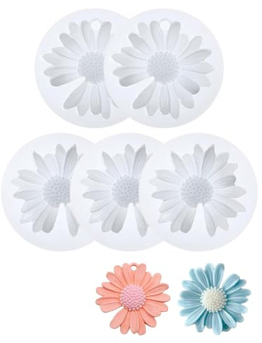 FUGLUS 5 Moldes de Silicona para Velas y Jabón, Diseño 3D de Margaritas, Moldes con Forma de Flores para Manualidades y Proyectos de Velas Artesanales