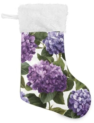 OTVEE Pattern with Purple Hydrangeas Christmas Stockings 2 Piece, 17.7 inches Velvet Hanging Decorations Stockings for Family Holiday Fireplace Xmas Tree Party